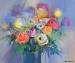 absztrakt művészi virágcsokor (olajfestmény reprodukció) vászonkép, poszter vagy falikép