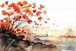 Őszi japán tájkép 1. (vizfesték effekt) vászonkép, poszter vagy falikép