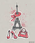 Eiffel-torony, cipők és kézitáska vászonkép, poszter vagy falikép