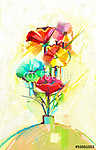 Vázában színes virágok (olajfestmény reprodukció) vászonkép, poszter vagy falikép