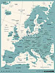 Európa térkép - vintage vektoros illusztráció vászonkép, poszter vagy falikép
