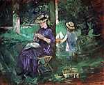 Berthe Morisot: Nő gyerekkel a kertben (id: 1926) falikép keretezve