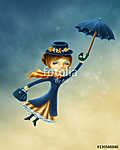 Mary Poppins illusztráció (kék ruha) vászonkép, poszter vagy falikép