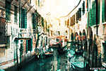 Double exposure of old city canal view vászonkép, poszter vagy falikép