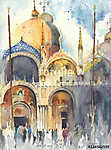 Velencei akvarellfestés San-Marco templom templomi üdvözlőlap vászonkép, poszter vagy falikép