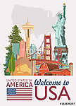 Üdvözöljük az USA-ban. Amerikai Egyesült Államok poszter. Vektor (id: 12731) vászonkép