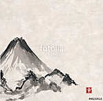 Japán stílusban kézzel festett hegyek vászonkép, poszter vagy falikép