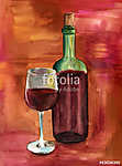 Boros üveg és pohár színes háttérrel (akvarell) vászonkép, poszter vagy falikép