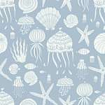 Kagylók-csillagok-medúzák tapétaminta - szürkéskék vászonkép, poszter vagy falikép