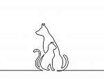 Kutya macska barátság (vonalrajz, lien art) vászonkép, poszter vagy falikép