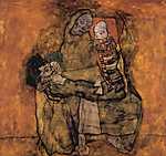 Egon Schiele: Anya két gyermekével (id: 2436) falikép keretezve