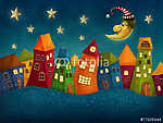 Színes házak éjszaka vászonkép, poszter vagy falikép