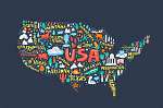USA térkép illusztráció kék háttérben vászonkép, poszter vagy falikép