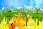 Absztrakt színes tájkép (olajfestmény reprodukció) vászonkép, poszter vagy falikép