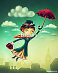 Mary Poppins illusztráció (zöld ruha) vászonkép, poszter vagy falikép