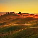 Toszkána, napnyugta vidéki táj. Gördülő dombok, vidéki gazdaságo (id: 5143) falikép keretezve