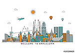 Barcelona detailed Skyline. Travel and tourism background. Vecto vászonkép, poszter vagy falikép