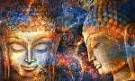 Színes mosolygó Buddha fejek, digital art vászonkép, poszter vagy falikép