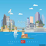 Törökország vektoros nyaralás illusztráció török ​​tereptárgyakk vászonkép, poszter vagy falikép