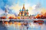 Orosz őszi városkép (vizfesték effekt) vászonkép, poszter vagy falikép