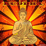 Vintage poszter ülő Buddha a grunge háttéren. áztat vászonkép, poszter vagy falikép