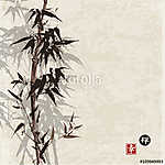 Bambusz kártya szüreti háttérrel sumi-e stílusban. Kézzel dra (id: 10451) tapéta