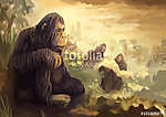 illusztráció digitális festmény majom hegy vászonkép, poszter vagy falikép