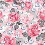 Floral seamless pattern 20. Watercolor background with pink rose vászonkép, poszter vagy falikép