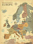 Európa nagyvárosa térképe - Vintage texture - English / US langu (id: 11952) poszter