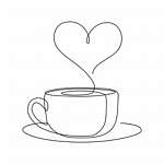 Kávés csésze és szív (vonalrajz, lien art) vászonkép, poszter vagy falikép