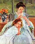 Fiatal anya varrás közben vászonkép, poszter vagy falikép