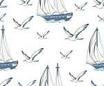 Sirályok és hajók tapétaminta vászonkép, poszter vagy falikép