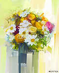 Absztrakt virágok tavaszi (olajfestmény reprodukció) vászonkép, poszter vagy falikép