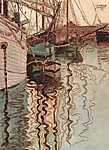 Vitorlások a hullámzó vízban (A Trieszt-i kikötő) vászonkép, poszter vagy falikép