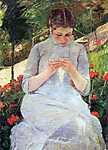 Mary Cassatt: A kertben varró fiatal lány (id: 1955) falikép keretezve