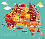 Ausztrália karikatúra térképe vászonkép, poszter vagy falikép