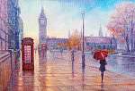 Street view of london, bus on road. Artwork. Big Ben. vászonkép, poszter vagy falikép