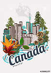 Kanadában. Kanadai vektoros illusztráció. Utazás képeslap. (id: 12759) többrészes vászonkép