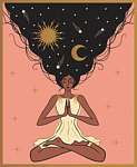 Meditáló lány, hajában az univerzum vászonkép, poszter vagy falikép