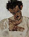 Egon Schiele önarcképe, lehajtott fejjel vászonkép, poszter vagy falikép
