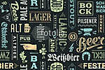 Seamless pattern with types of beer and hand drawn lettering for vászonkép, poszter vagy falikép