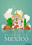 Vector színes kártya Mexikóról. Utazás plakát mexikói it (id: 12762) többrészes vászonkép