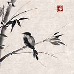 Bambusz és madár. Kézi tintával. (id: 10563) bögre