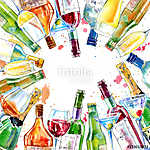 Alkoholos italok, poharak (akvarell reprodukció) vászonkép, poszter vagy falikép