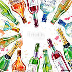 Alkoholos üvegek (akvarell reprodukció) vászonkép, poszter vagy falikép