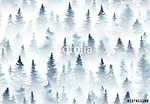 Seamless pattern of watercolor spruce forest in the fog. vászonkép, poszter vagy falikép