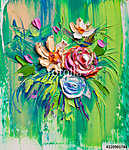 Színes virágok közelről (olajfestmény reprodukció) vászonkép, poszter vagy falikép