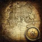Sötét szélű antik térkép, iránytűvel vászonkép, poszter vagy falikép