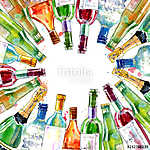 Alkoholos palackok (akvarell reprodukció) vászonkép, poszter vagy falikép