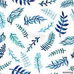 Herbal Seamless Pattern of Watercolor Blue Leaves vászonkép, poszter vagy falikép
